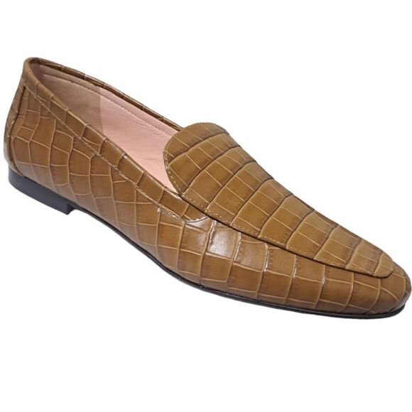 J.Crew Women's Croc Emboss Leather Loafers Caramel Tan Sz 9 - Picture 1 of 7